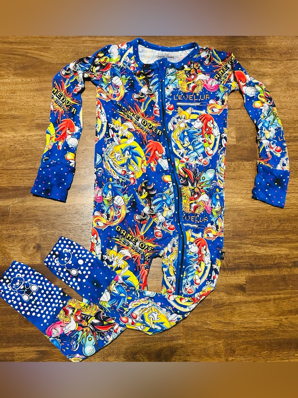 Sugar Swan Blue Sonic-Themed Kids One-Piece Zipper Pajamas